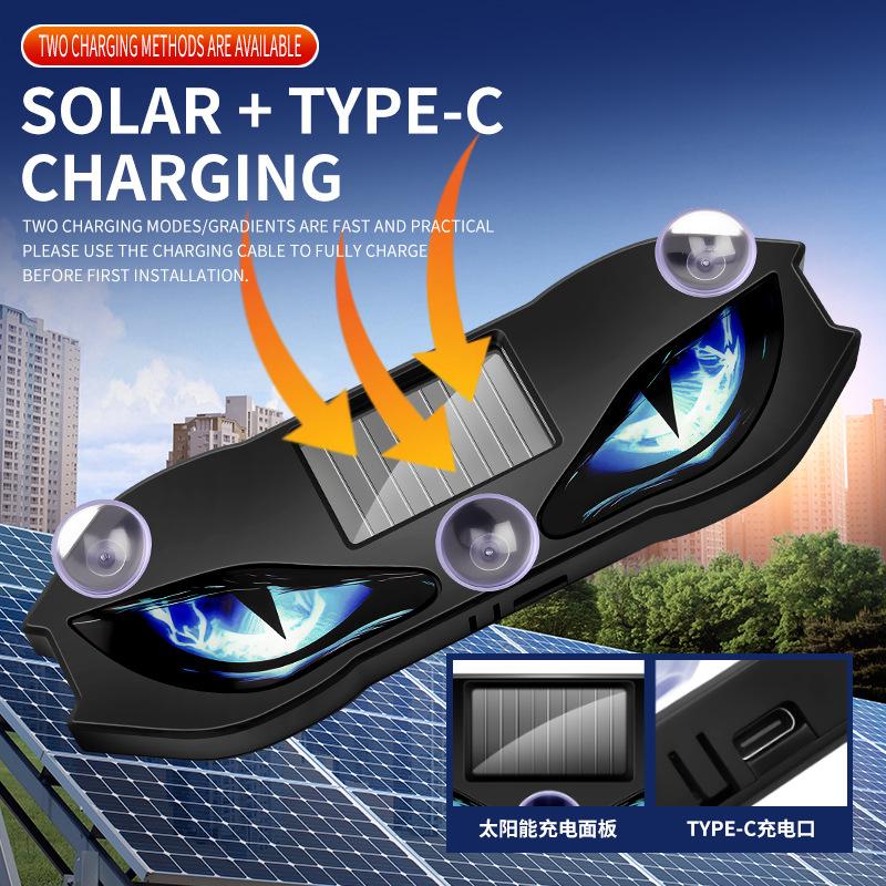 Solar Power Car Demon Eye Light Cool Flashing Warning Light Safety Suction Cup Installation Rear Window Light Auto Decoration Neon Lights 4