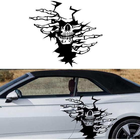 JSCARLIFE 2Pcs Skull Car Body Sticker, Self-Adhesive Vinyl Graphics Decals for Car/Truck, Universal Car Hood Body Side Rear Window Stickers