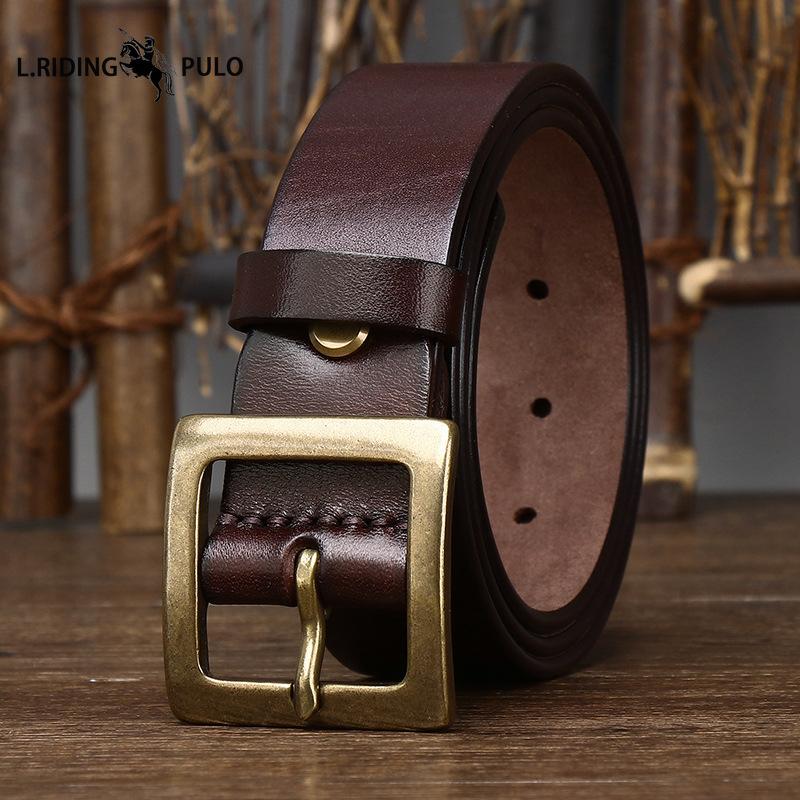 Retro Minimalistischer Glänzender Vollnarben Rindsleder Gürtel für Herren, Echtes Leder, Dornschließe, Lässig und Vielseitig Neuer Stil