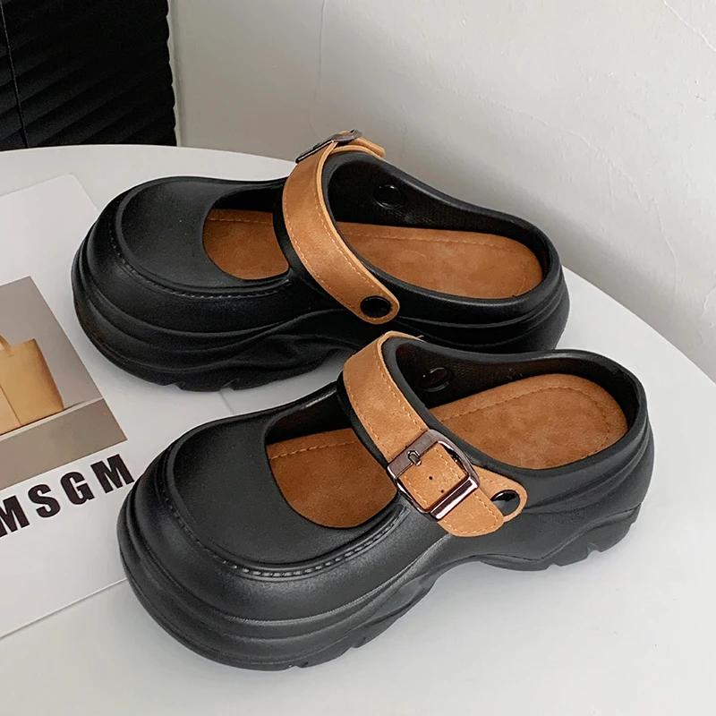 Fashion Buckle Strap Thick Bottom Mary Jane Sandals Women Mix Color Chunky Platform Slippers Woman Summer Fashion Eva Wedge Heel Sandals