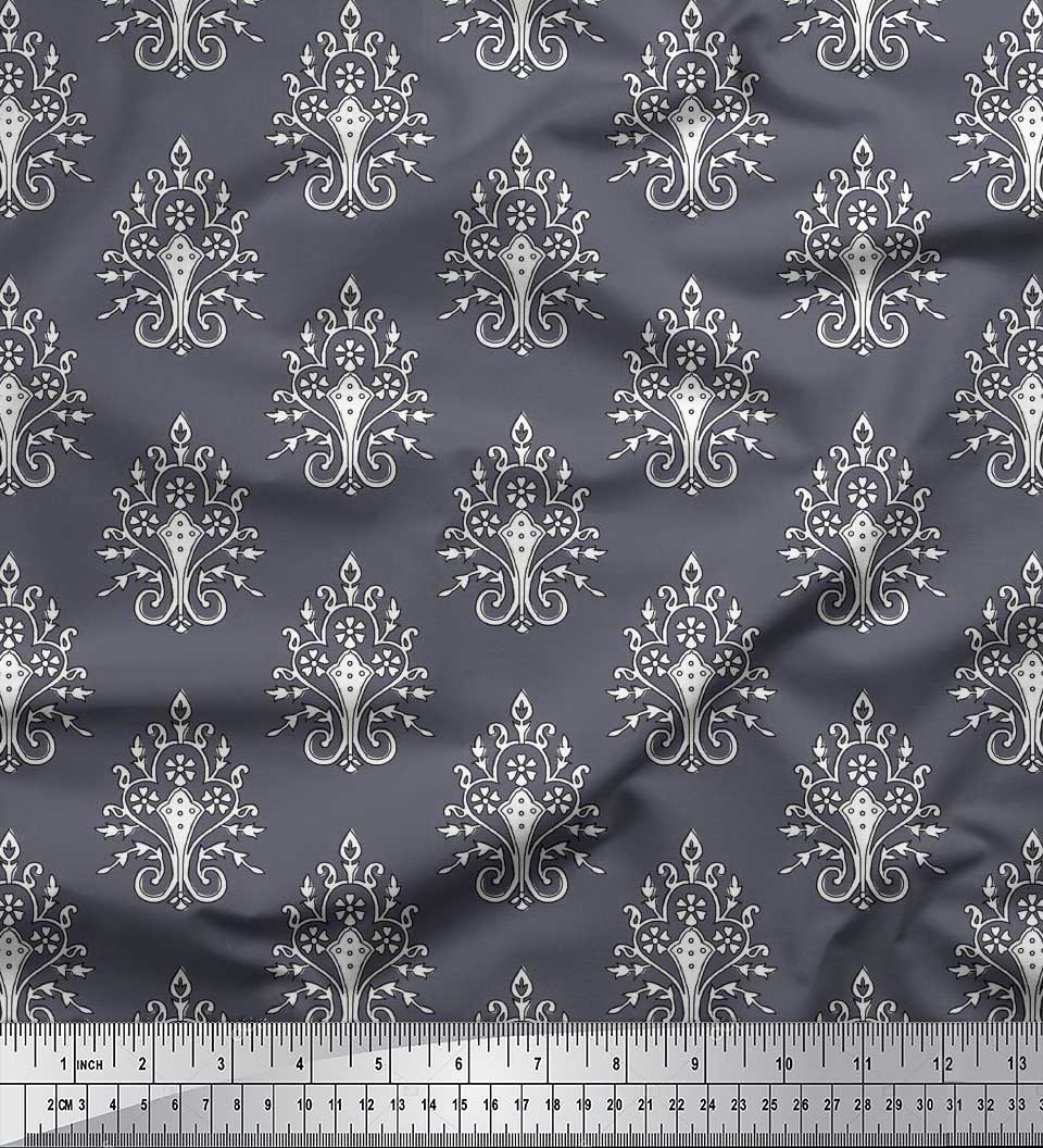 

Тканина Soimoi Japan Crepe Satin Leaves, Floral & Paisley Block Print Тканина на метр 42 дюйма 42 Inch Wide - Poly Crepe сірий колір