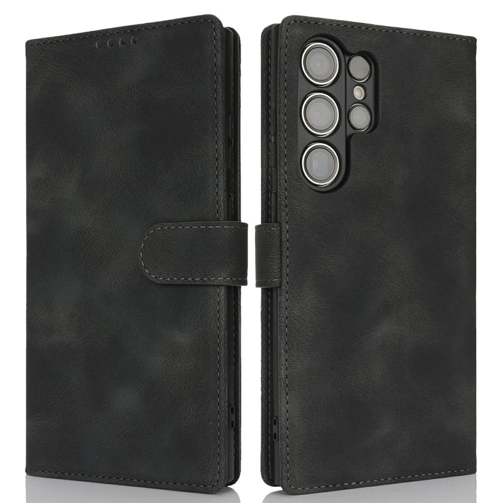 For Samsung Galaxy S23 Ultra Wallet Case Double Folded Edge Skin Touch PU Leather Flip Phone Cover
