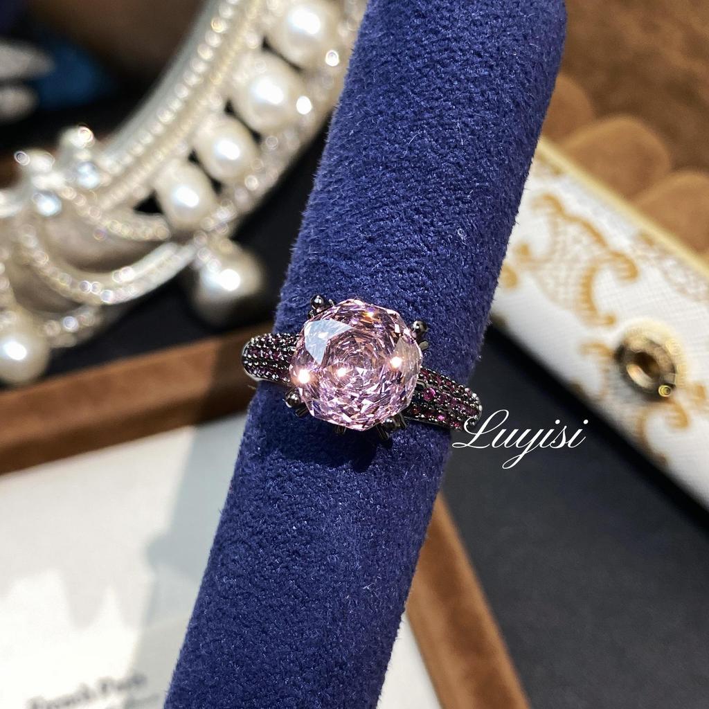 Octagonal Millennium Rose Cut Aquamarine & Purple Diamond Black Gold Ring