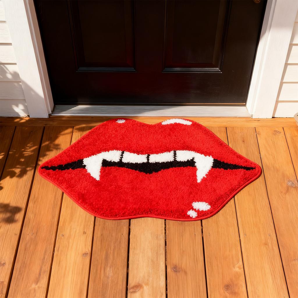Imitation Cashmere Carpet Interesting Red Lips And Teeth Shape Floor Mat Home Dirt-resistant