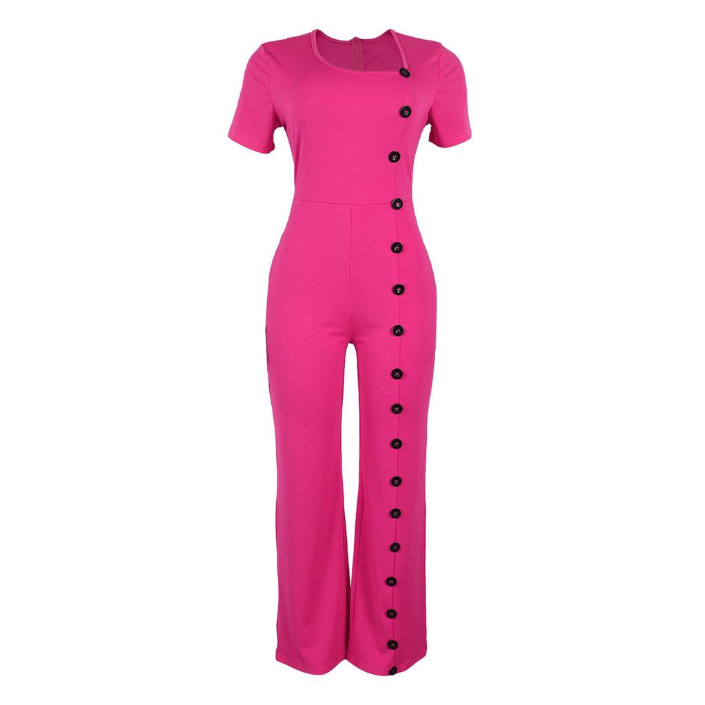 Irregular Neckline Waist-Gathering Wide-Leg Jumpsuit