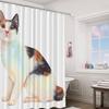 Beige White Animal Cat Decor Shower Curtain, Polyester Shower Curtain For Shower Stall Bathroom Waterproof With 10 Hooks