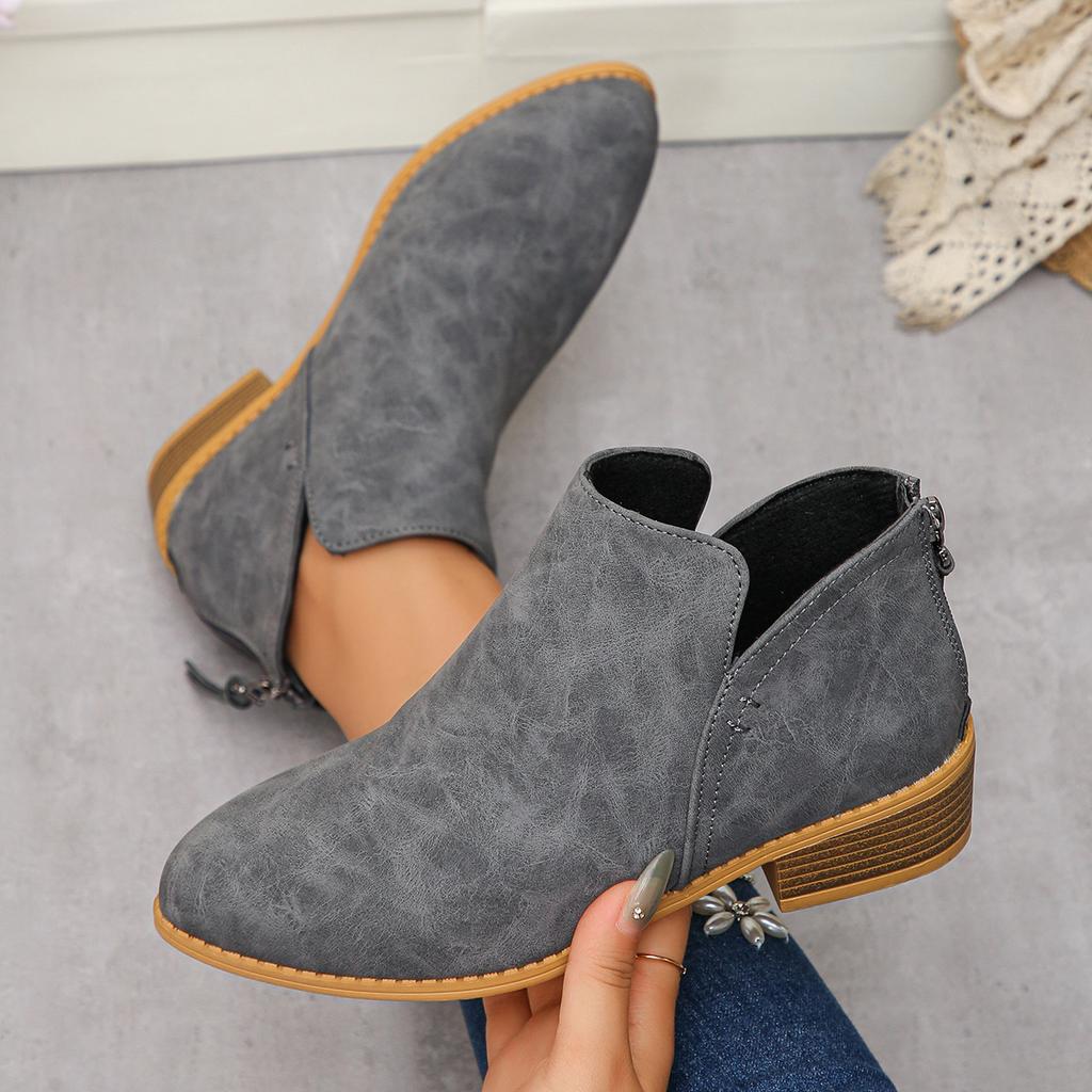 European and American foreign trade pointed rear zipper casual thick sole thick heel Martin boots women's single large size leather boots women's boot