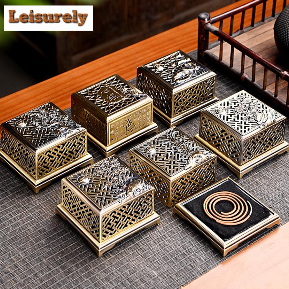 Antique Zinc Alloy Square Incense Burner Heart Sutra Plate Censer Burner Holder Aromatherapy Furnace Tea Room Study Tea Ceremony
