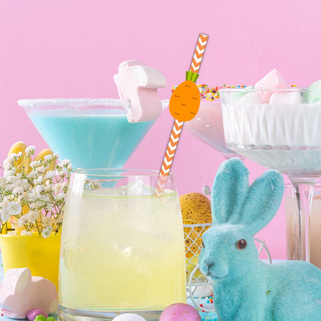 2025 New Model, Easter, Easter Party Decoration, Egg Radish, Disposable, Paper, Beverage Decoration, Straw, Party Decoration