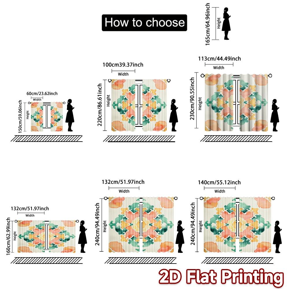 2D FLAT PRINTING 2pcs Curtains (Without Rod) Floral Mandala Design Easter Holiday Curtains with Digital Printing Durable