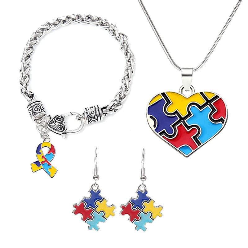 8Pcs Gold Plated Pendant with Puzzle Shape Pendant Enamel Autism Awareness Pendant Bulk Diy Necklace Bracelet Keychain