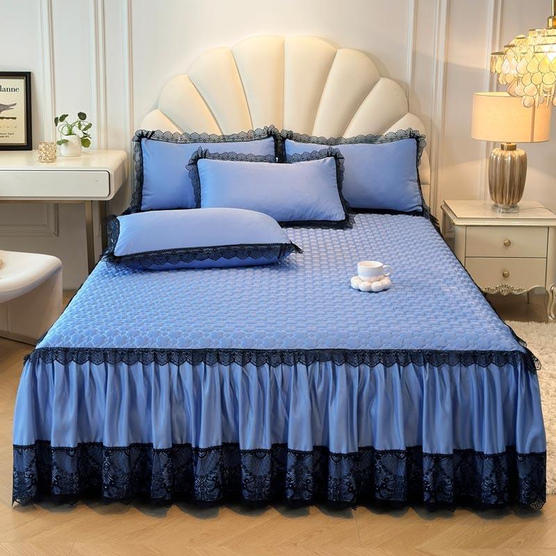 Lace Style Bed Skirt Quilted Bed Cover Queen/King Size Bedspread Solid Color Mattress Protector Falda De Cama (No Pillowcase)