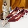 Red Xiuhe Wedding Shoes One Word with Pointed High Heels Stiletto White Bridesmaid Shoes Small Heels Single Shoes