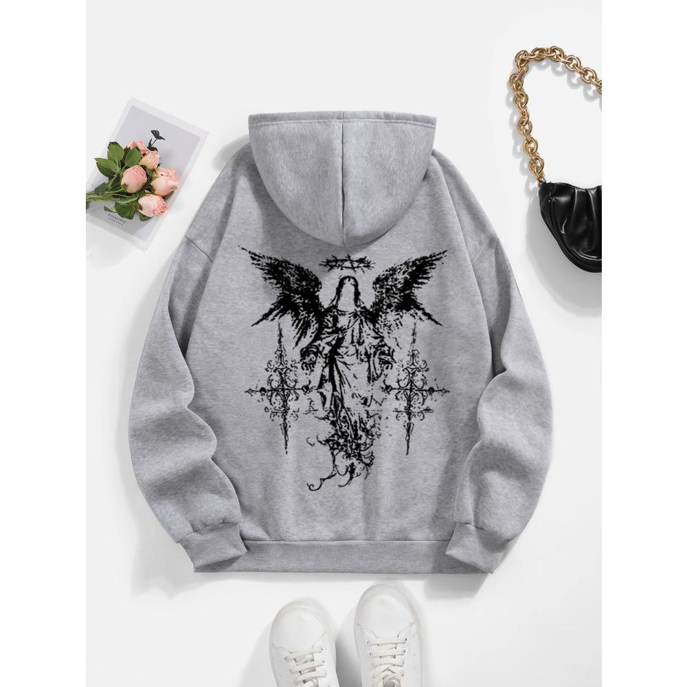 Angel Pattern Printed Men s Hooded Sweatshirt, Casual Polyester Hooded Sweatshirt, Regular Length, Comfortable All Year Round S