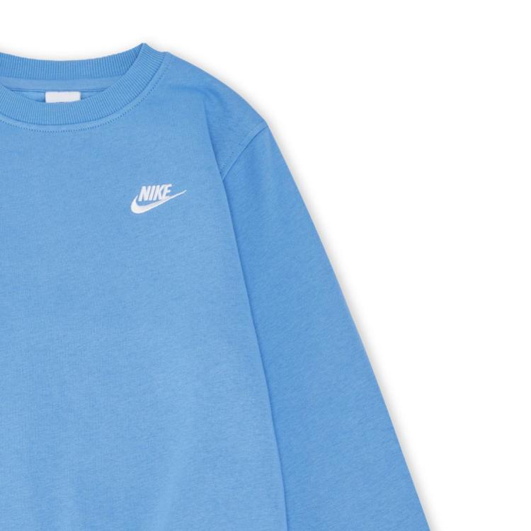 Nike Sportswear Club Fleece Fashion Crewneck Pullover Long Sleeve Kids Tops Bold-Blue White FD3006-489