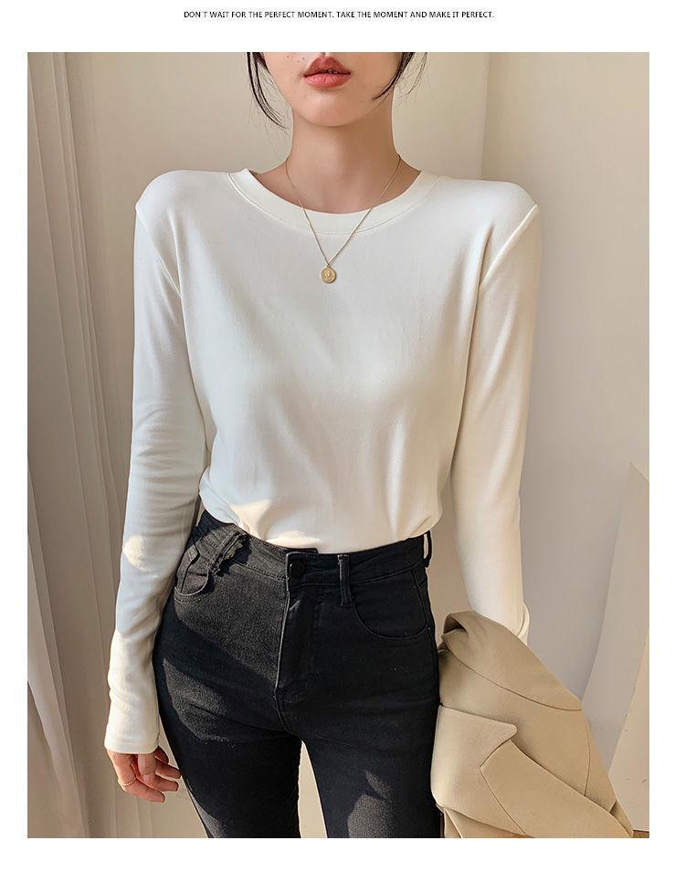 Damen Weiches Doppelseitiges Deutsches Samt Langarm Weißes T-Shirt für Herbst/Winter