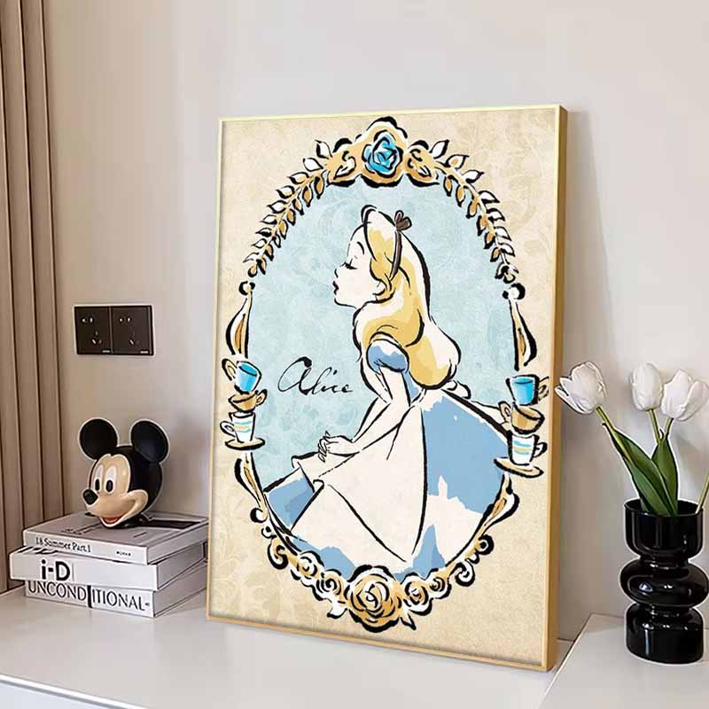 Disney Diamond Painting Alice in Wonderland Retro Illustration, 5D Diamond Painting Art Embroidery Cross Stitch Room Decoration