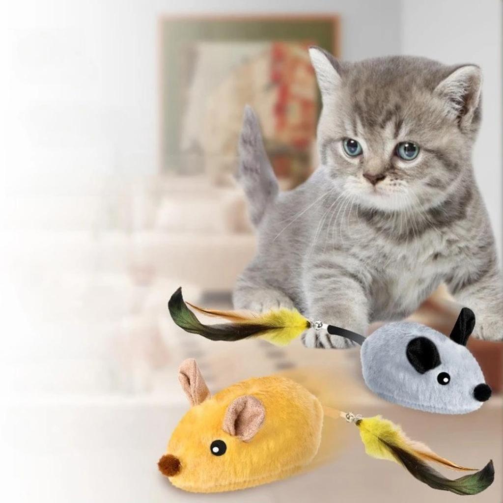 Interactive Plush Mouse Cat Toy, Realistic Squeaky Moving Toy for Indoor Play & Exercise