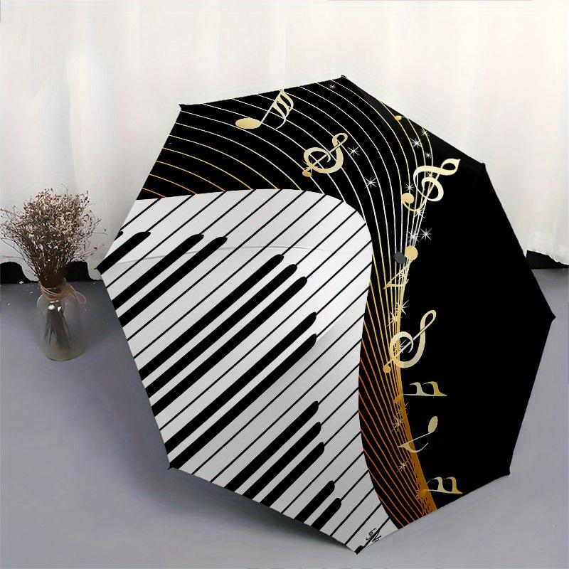 Piano Keys, Musical Notes Theme 8 Bone Hand Automatic Folding Umbrella, Compact and Portable Design, A Perfect Gift for Birthday, Christmas