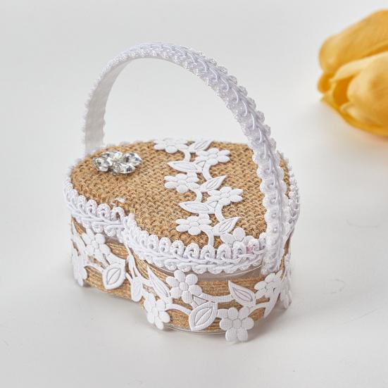 Heart Shape Portable Ring Box Lace Decor Wedding Ring Pillow Soft Foam Interior Ring Basket with Carrying Handle