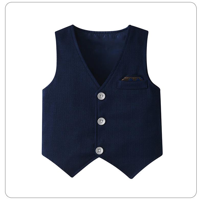 Completo estivo per bambini in stile britannico: Camicia a maniche corte, Pantaloncini, Gilet per ragazzi.
