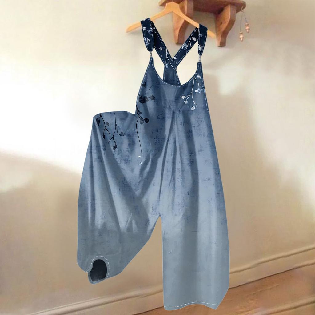 Dámské letní overaly s květinovým potiskem, vintage kombinéza (Nenastavitelné popruhy)