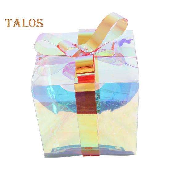 Christmas Gift Box with Copper Wire Lamp Flower Ribbon Decor Transparent Battery-operated or USB Charging Glitter Effect Night Light Home Party Decor