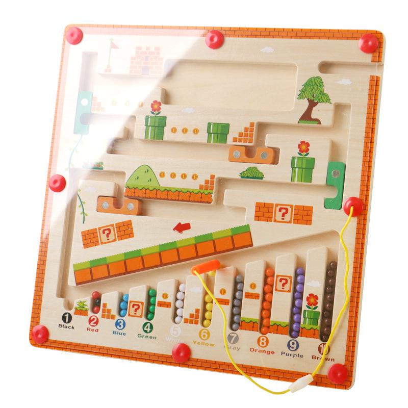 Montessori Wooden Magnetic Maze for Kids - Educational Bead Sorting & Number Color Board