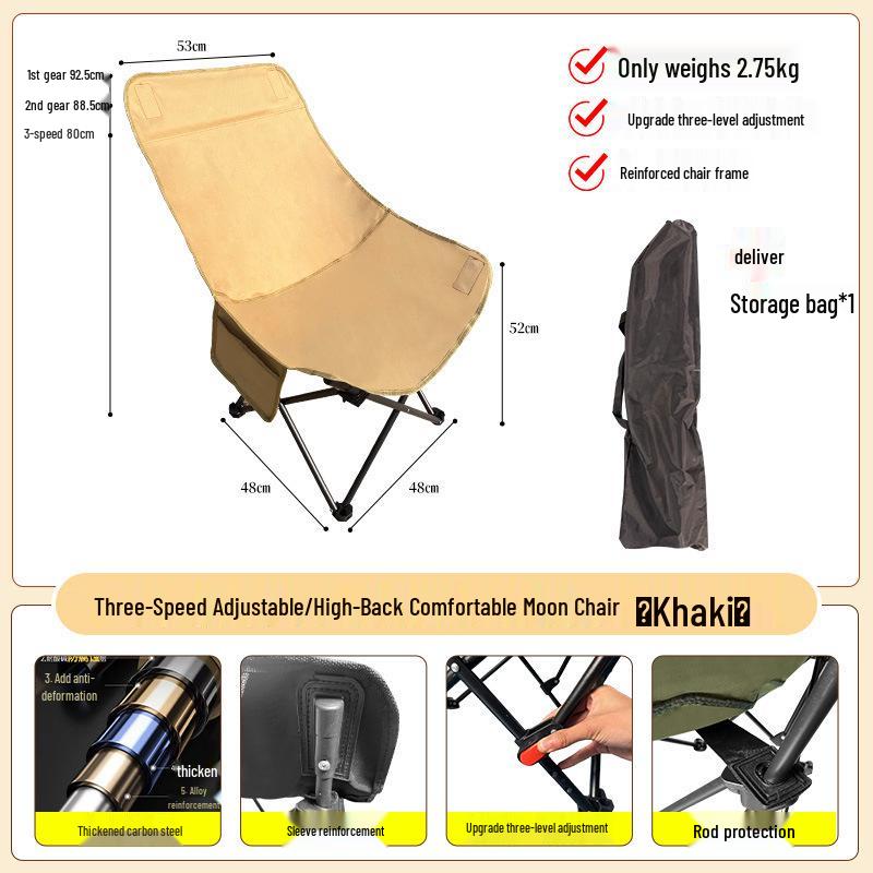 Adjustable Reclining Foldable Moon Chair with Cotton Padding for Outdoor Camping and Picnics