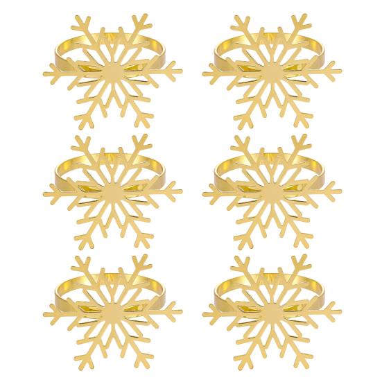 1/2/6Pcs Golden Metal Napkin Ring Faux Pearl Decor Snowflake Design Winter-themed Napkin Holders Weddings Parties Table Decor