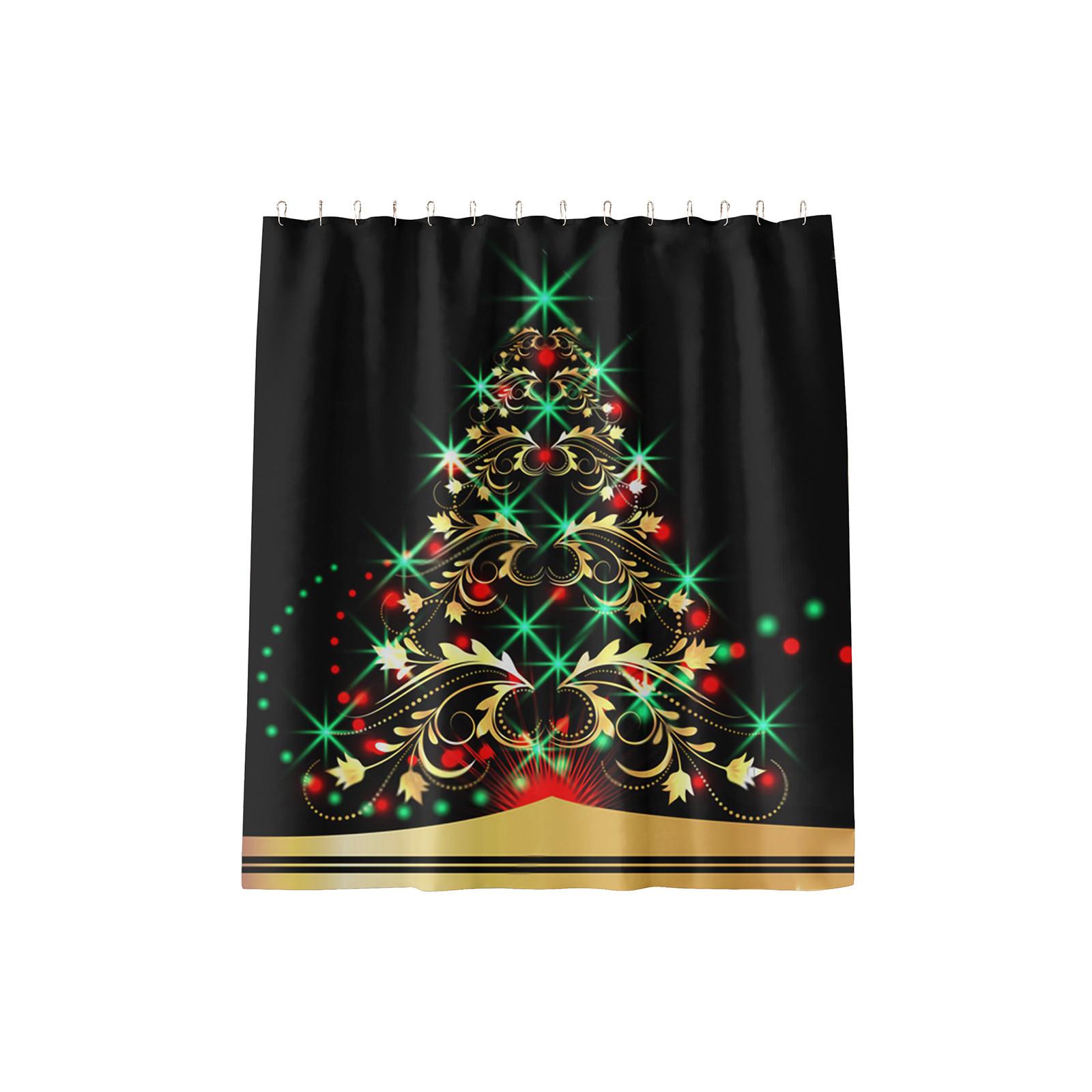 

Christmas Shower Curtain With 12 Hooks Natural Winter Forest Snowflake Snow Bathroom Curtain Bathtub Home Decor One Size