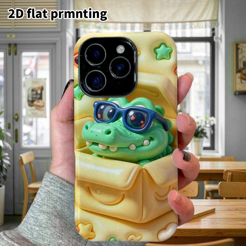 Phone Case: 2D flat design suitable for iPhone 18 17 16 15 14 13 Pro protective case, sunglasses little crocodile, perfect Christmas and Halloween hol