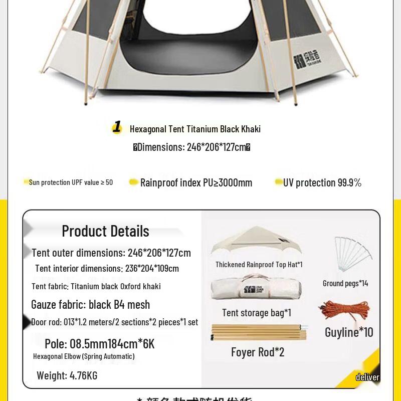TAN XIAN ZHE Automatic Pop-Up Camping Tent & Tarp Combo 4-6 Person