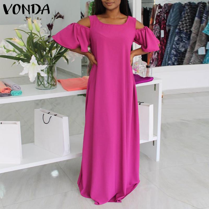 Buy VONDA Thin Summer Women Off Shoulder Party A Line Long Dresses Half