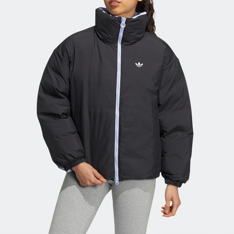 Adidas Originals FW22 Veste de sport réversible en nylon chaud et duvet de canard pour femme, couleur unie, vêtement d'extérieur vintage, bleu et noir, HS9499