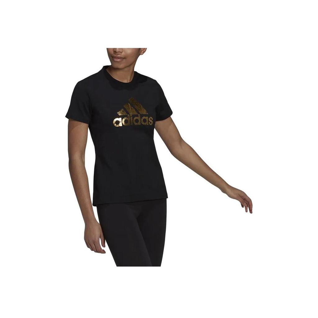 Adidas Breathable Casual Printed Logo Sports Short Sleeve T-Shirt Women Tops Black HB7127