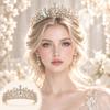 Gold Plated Water Drop Crown Shiny Rhinestone Bridal Tiara Elegant Queen Crown  Pageant