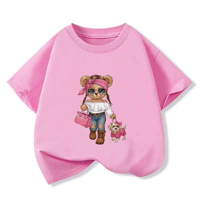 

Новые топы, модные футболки с рисунком медведя из мультфильма для девочек, детские футболки из хлопка, модные летние футболки для мальчиков от 2 до 16 лет 4T(110cm)