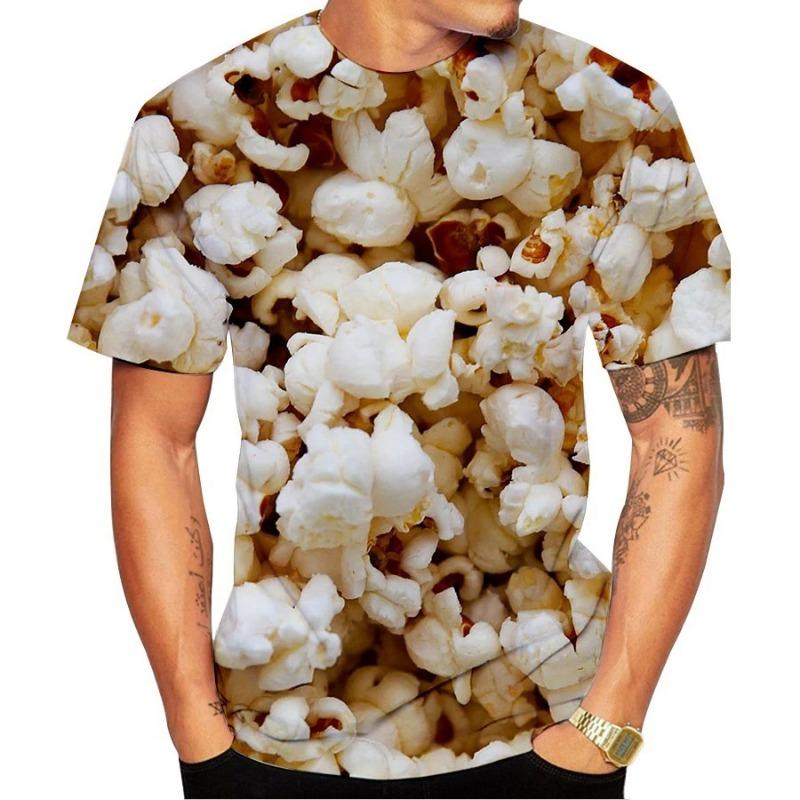 Summer Fashion New Popcorn Fun Pattern Men's Printed T-shirt Street Harajuku Short Sleeve Plus Size Round Neck Top