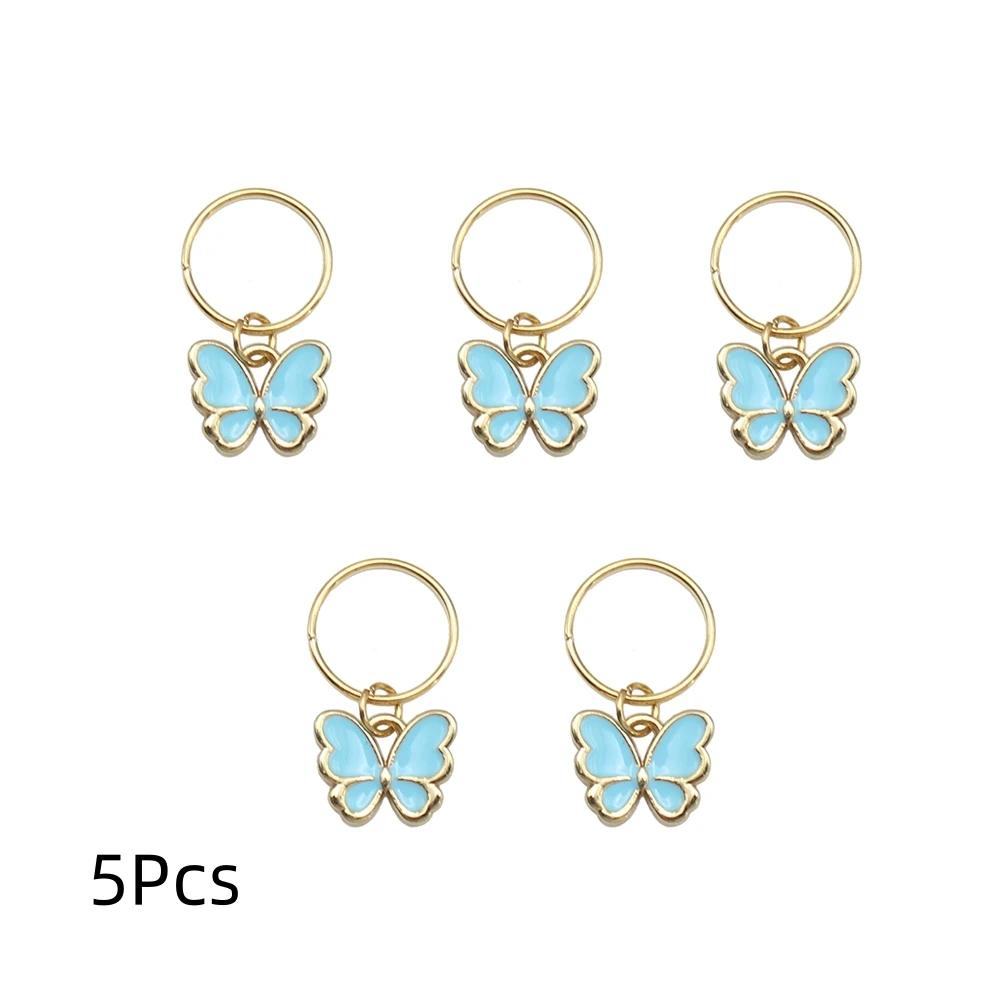 5Pcs Enamel Butterfly Pendant Hair Clip For Women Braid Metal Rings DIY Western Accessories Girls Headdress Tocado
