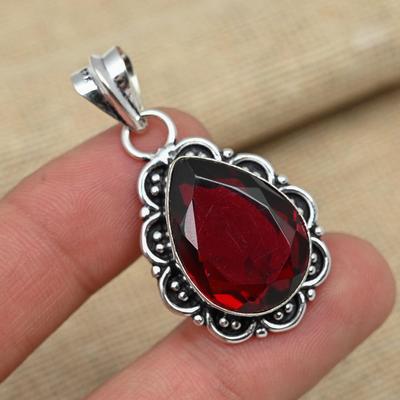 AAA+ Red Garnet 925 Sterling Silver Handmade Pear Shaped Pendant Jewelry