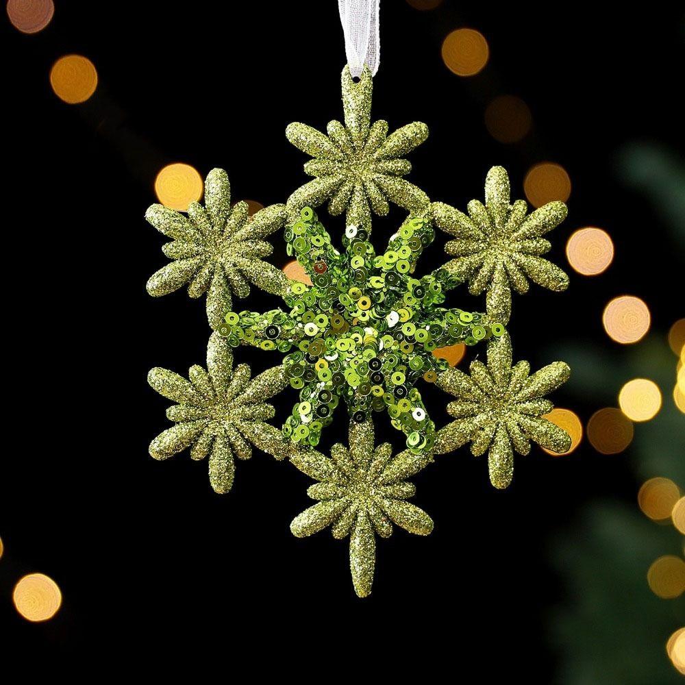 Green Christmas Tree Pendant Sparkle Powder Decorative Snowflake Elk Ballet Girl Pendants Gold Sequins