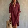 Damen Leinen Hemdkleid Lockerer Schnitt Mittellang Lässiges Sommerkleid
