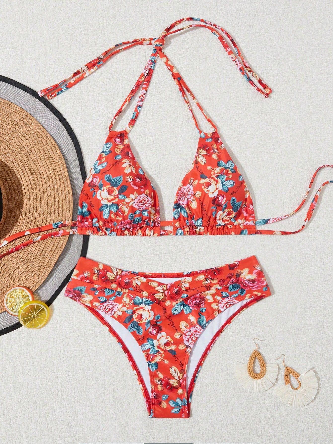 

2025 Европейский и американский купальник бикини с высокой талией, без спины, на шнуровке Small