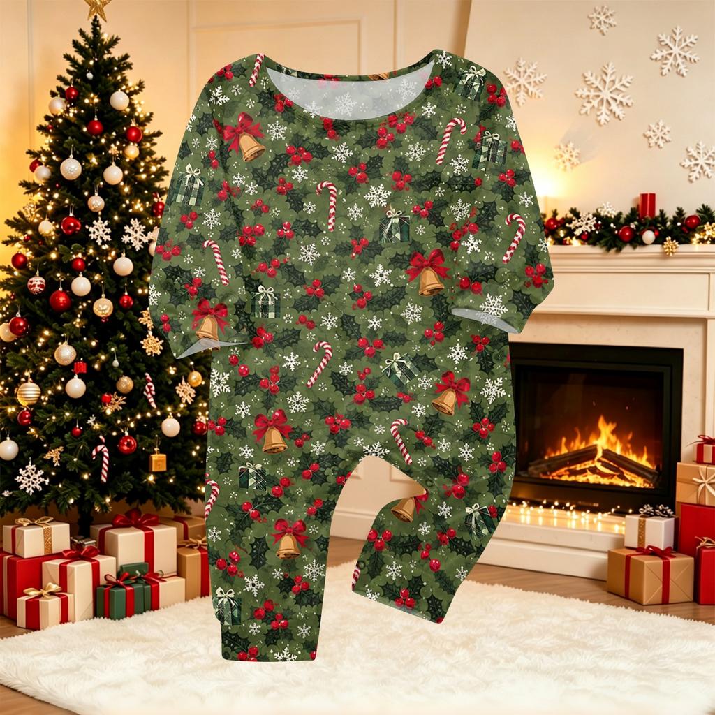 Parent-Child Matching Christmas Print Loungewear Set, Comfortable Long Sleeve Top and Pants for Holiday Home Wear