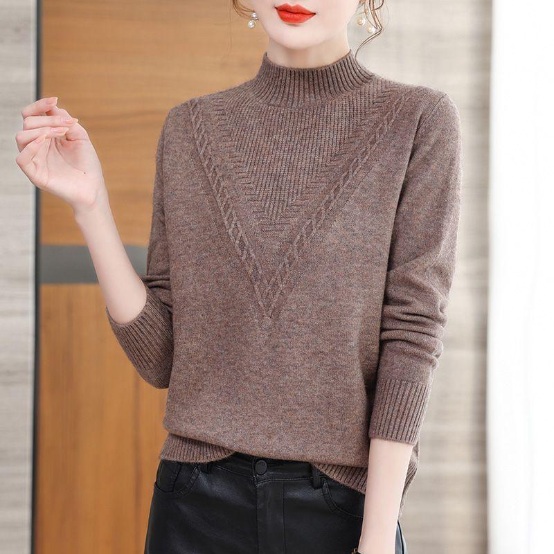 Gerippter Langarm-Hollow-Knit-Pullover für Damen, Lässiger Mock-Neck-Pullover für Herbst & Winter
