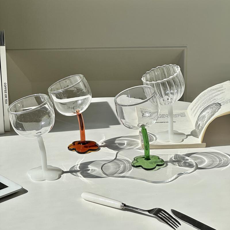 Cute Colourful Glass Wine Glass Tilted Heads Goblet Red Wine Cocktail Champagne Glass Cup Dessert Ice Cream Bow Cup