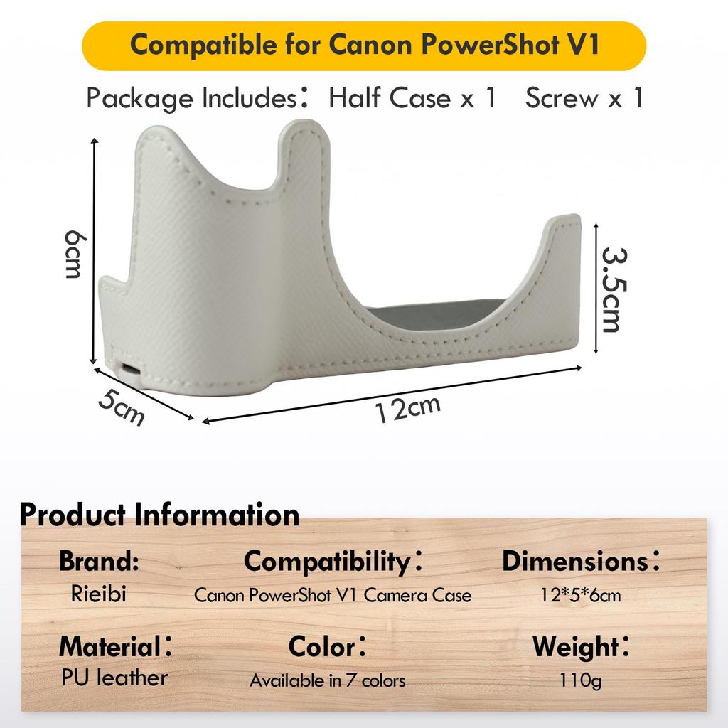 Rieibi Camera Case for Canon PowerShot PU Leather Half Case for Canon PowerShot White Not V1, V1, (Camera Included)