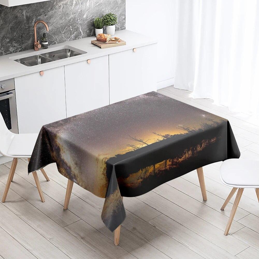 Starry Universe Tablecloth Camping Party  Anti-Stain Waterproof Rectangular Kitchen Dining Table Home Decor