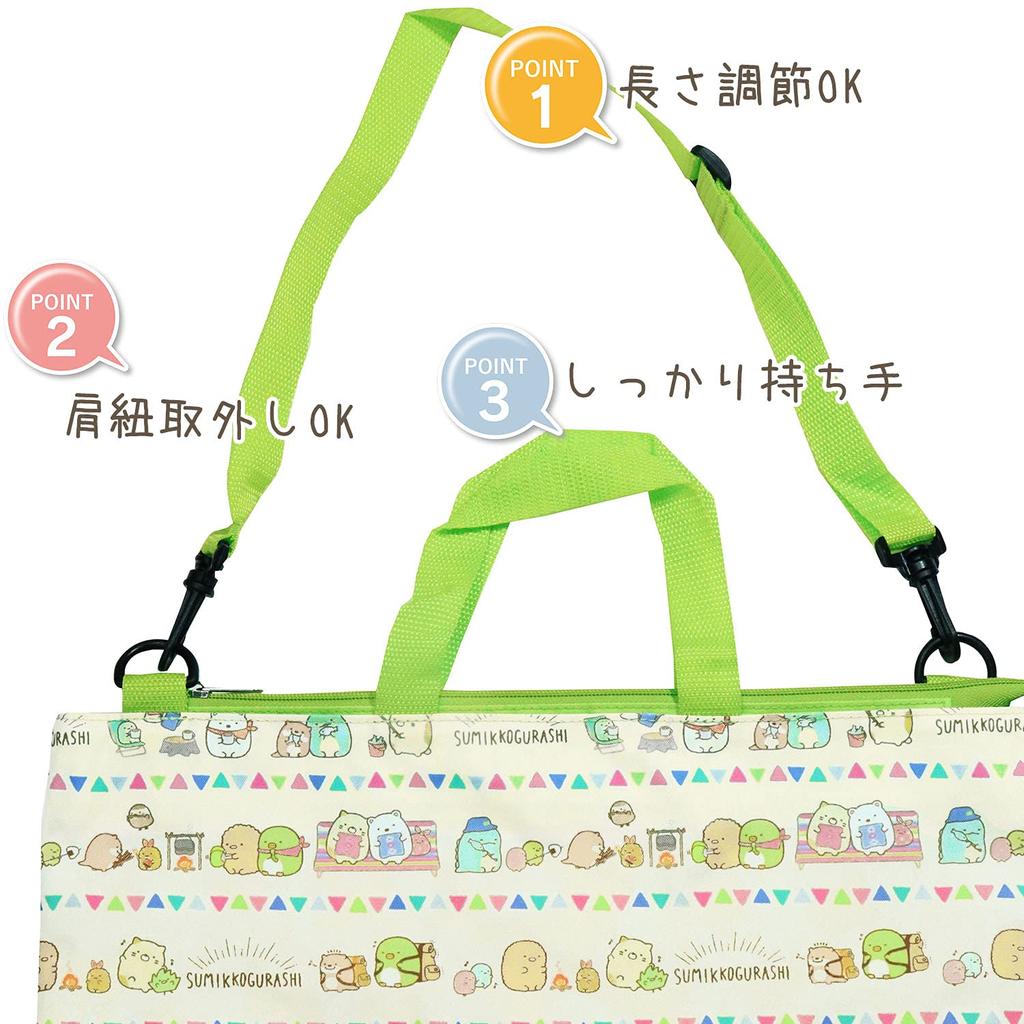J's Planning Sumikkogurashi Otter and Camping Tote Bag, 2-Way, Zippered, Green, 31 x 42 x 7.5 cm, SBF314